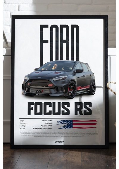 Ford Focus Rs Araba Siyah Ahşap Çerçeveli Poster, Dekoratif Duvar Tablosu