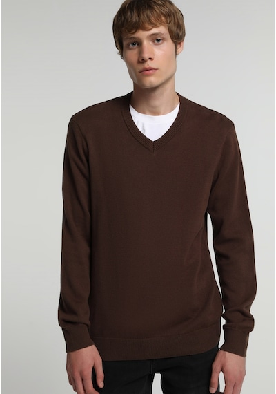 Colin's Colins Regular Fit V Yaka Düz Erkek Kahverengi Kazak Cl1066745 Q1.v2 Dbm Dark Brown Melange
