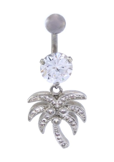 Ferizz 316l Çelik Zirkon Taşlı Palmiyeli Piercing Prc-134 Gümüş