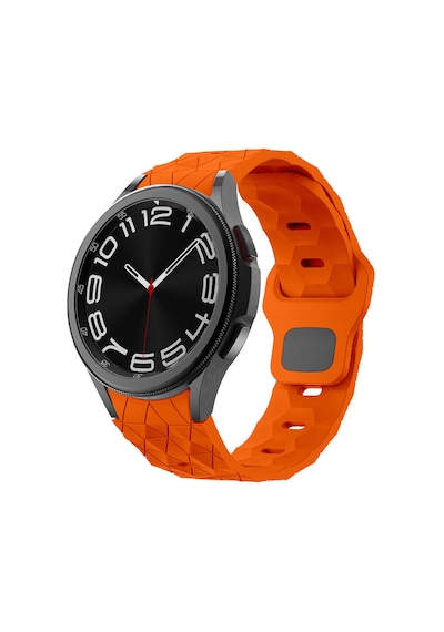Galaxy   Uyumlu  Waych 5 44mm Zore Krd-116 20mm Futbol Desenli Spor Tasarımlı Silikon Kordon-turuncu