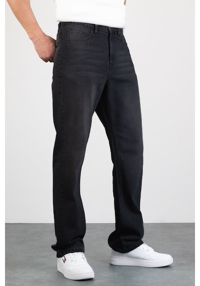 HLT Jeans Erkek Antrasit Straight Baggy Fit Likrasız Rahat Kesim %100 Pamuk Loose Jean Pantolon George Antrasit