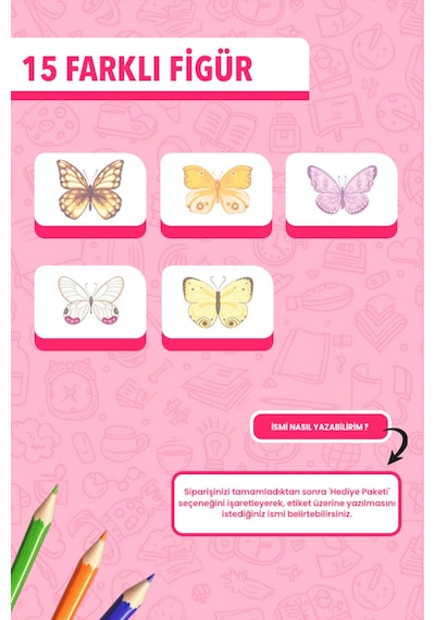İsim Yazılabilir Sevimli Ve Güzel Kelebekler Temalı Okul Etiketi Kalem & Defter İçin 200 Adet Çoklu