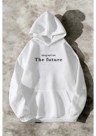 The Future Baskılı Oversize Sweatshirt Beyaz