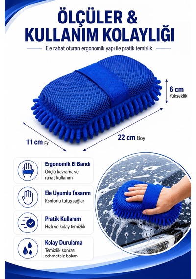 Deconitte Mikrofiber Oto Yıkama Süngeri, Çizmez Araç Temizlik Pedi, Ergonomik El Bantlı Araba Sünger