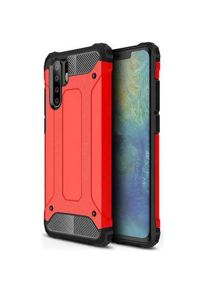 Noktaks - Huawei Uyumlu Huawei P30 Pro - Kılıf Çift Katman Zırh Tank Crash Military Kapak - Kırmızı