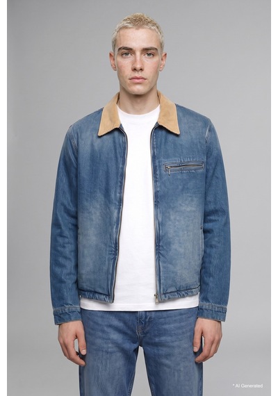 Defacto Regular Fit Kontrast Yakalı Fermuarlı Pamuklu Jean Ceket I6030ax26aunm28 Mavi-nm28