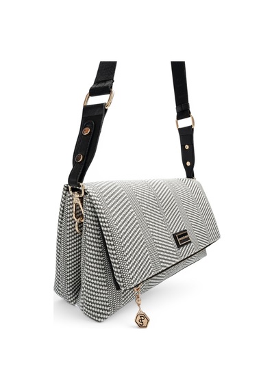 Silver & Polo Silver Polo Siyah Beyaz - Siyah Hasır Kadın Çapraz Çanta Sp1278