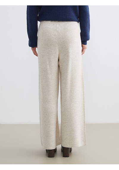 Lcw Modest Ekru Beli Lastikli Geniş Paça Kadın Triko Pantolon