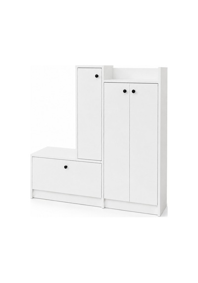 Çok Bölmeli Ayakkabılık Dolabı Bench Oturaklı Beyaz Beyaz