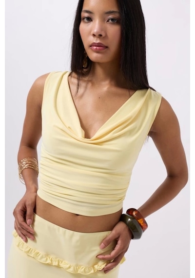 Defymoda Degaje Yaka Crop Sarı