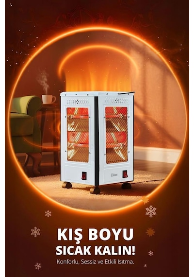 Kiwi Kht-8407 Quartz Isıtıcı 5 Yönlü Isıtma & Enerji Tasarruflu Kuvars Tüp & Taşınabilir Tasarım