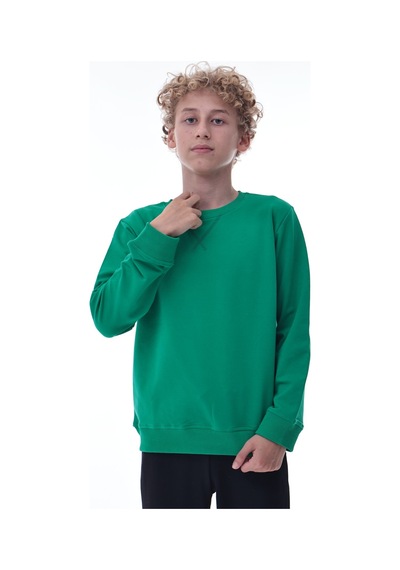 Yeşil Erkek Çocuk Sweatshirt Rahat Kalıp Pamuklu İki İplik Kumaş Yeşil