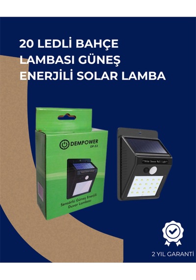 Solar Enerjili 20 Led Duvar Lambası Hareket Sensörlü, Su Geçirmez, Kablo Gerektirmez Diğer