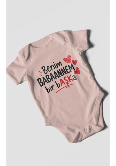 Morivokids Benim Babaanne Temalı Kısa Kollu Bebek Body %100 Pamuk Pastel Pembe