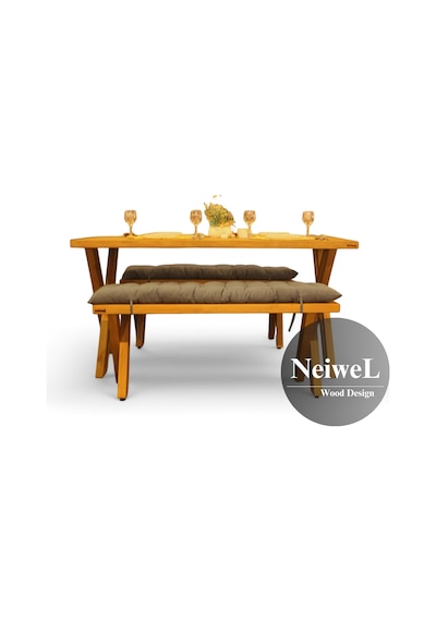 Neiwel Garden Sean Doğal Ahşap Banklı Bahçe Masa Takımı-70-120 Takım Açık Ceviz