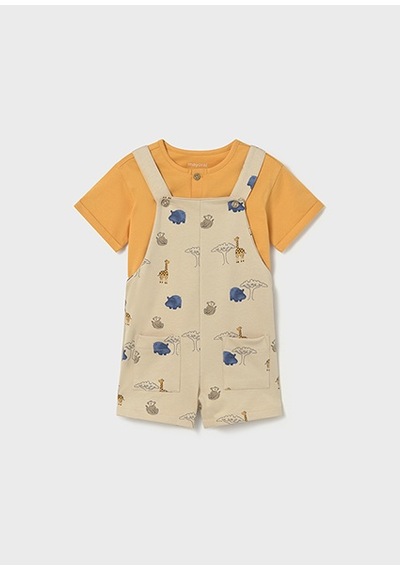 Mayoral Erkek Bebek Desenli Tulum Ve T-shirt Takım Bej - 01664