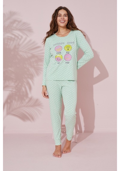 Siyah İnci Pamuklu Örme Pijama Takım 24241088 Yeşil