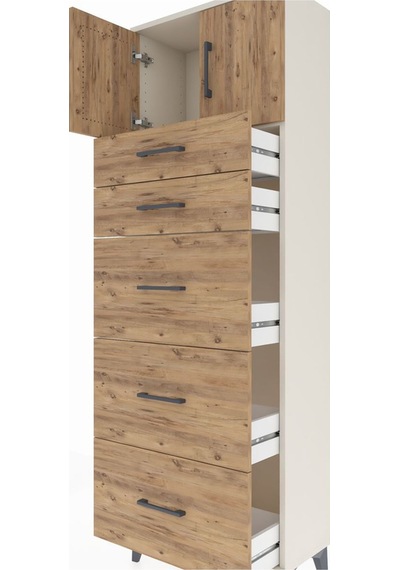 Arges Dolap Tek Raflı 5 Çekmeceli 2 Kapaklı 60x30x182 Aytaşı-çam Aytaşı