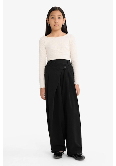 Defacto Kız Çocuk Baggy Fit Geniş Bol Paça Gabardin Pantolon G1622a825aubk59 Siyah