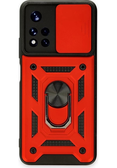Newface Xiaomi Poco M4 Pro 5g Kılıf Pars Lens Yüzüklü Silikon - Kırmızı