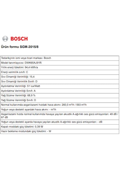 Bosch DWK65AJ91R 60 CM Duvar Tipi Davlumbaz