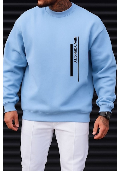 Benroma 3 İplik Penye New York Cıty Baskılı Unisex Sweatshırt Bebe Mavisi