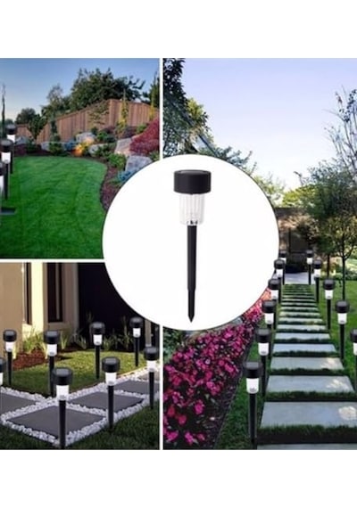 10'lu Güneş Enerjili Led Bahçe Aydınlatması Solar Lamba Dekoratif Saplama Bahçe Yol Lambası Enerji Sınıfı A+++ 10 Parça Siyah