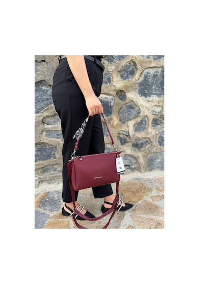 Just Polo Kadın Yeni Sezon Yumuşak Deri Şal Detaylı Ayarlanabilir Askılı Şık El Ve Omuz Çantası Shopper Bordo 57882474