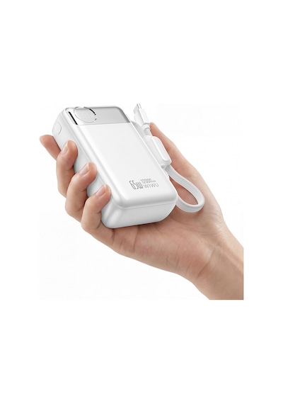 Wiwu T132 Power Plus Serisi Type-c Kablolu Pd Powerbank 65w 12000mah Beyaz
