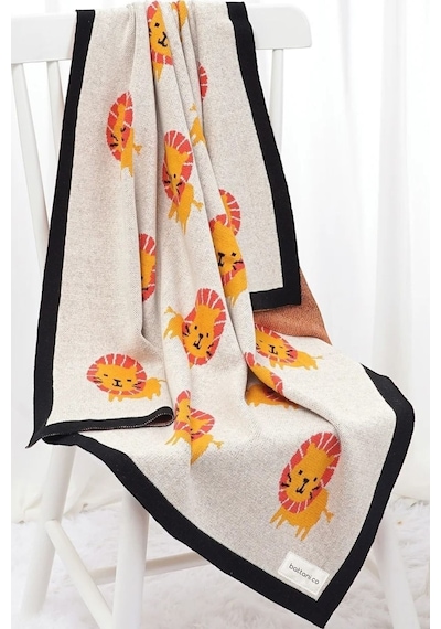 Kız Ve Erkek Bebek Için Triko Örgü Bebek Battaniyesi 85cm X85cm Bej Aslancık Bej Bej