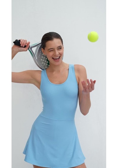 Lismina Bebe Mavi Şort Etekli Askılı Tenis Tulumu Bebe Mavisi