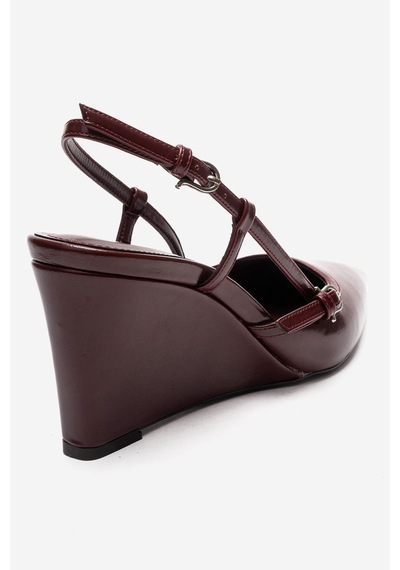 Luvishoes Celıa Bordo Cilt Sivri Burunlu Kadın Dolgu Topuklu Ayakkabı Bordo