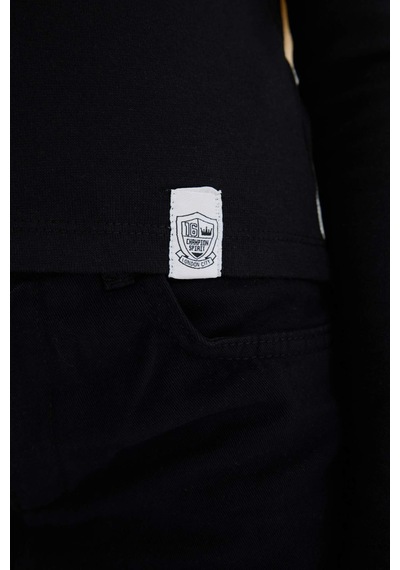 Defacto Kız Çocuk Slim Fit Dar Kesim Bisiklet Yaka Baskılı Fitilli Kaşkorse Uzun Kollu Tişört C7465a825aubk81 Siyah
