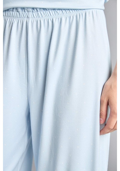 Defacto Regular Fıt Kısa Kollu 2li Softshell Pijama Takım H7011ax26smbe745 Mavi-be745