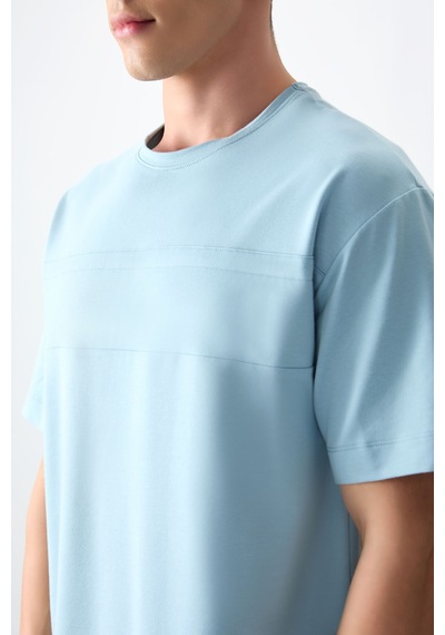 Air Jones Tommy Life Açık Mavi Pamuklu Kalın Yumuşak Dokulu Oversize Fit Basic Erkek T-shirt - 88378 Açik Mavi