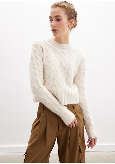 Peraluna Adelıne Sweater Bisiklet Yaka Saç Örgü Kadın Triko Kazak - Ekru-ekru Ekru