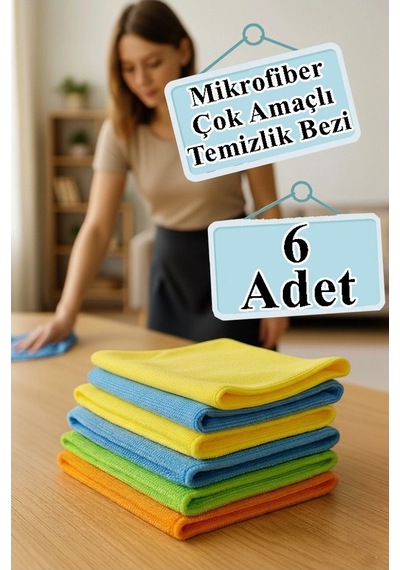 Temizlik Bezi 6 Adet Renkli 40x40cm Mikrofiber Bez Kurulama Bezi İz Bırakmayan Bez Leke Tutmaz Cam Bezi Mutfak Bezi