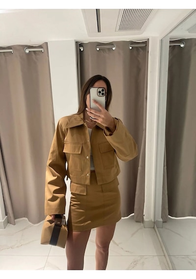 Whenever Company Camel Renk Koton Crop Ceket Camel