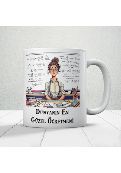 Dünyanın En Güzel Öğretmenine Özel Öğretmenler Günü Hediyelik Baskılı Kupa Beyaz
