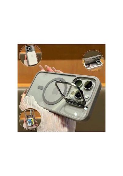Apple iPhone Uyumlu 15 Pro Max Kılıf Magsafe Krom Mika Kapak Renkli Silikon +lens Koruyucu Cam Set Kamera Standlı Renk009