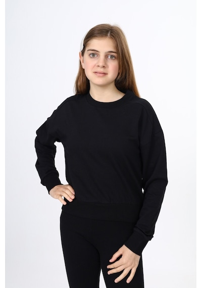 Toontoy Kız Çocuk Düşük Omuz Gazeli Okul Sweatshirt Siyah