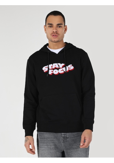Colin's Regular Fit Kapüşonlu Yazı Baskılı Siyah Erkek Sweatshirt CL1061698_Q1.V1_BLK