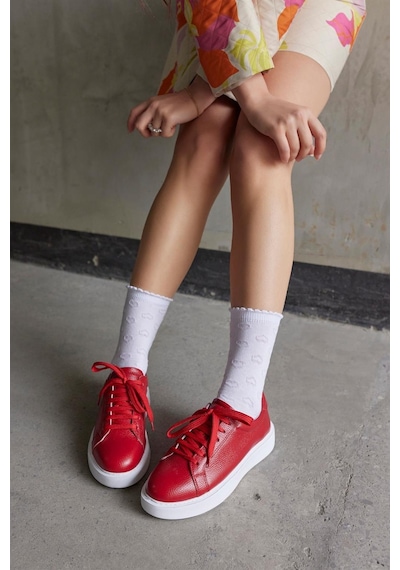 Julia Kırmızı Hakiki Deri Kadın Sneaker-Kırmızı