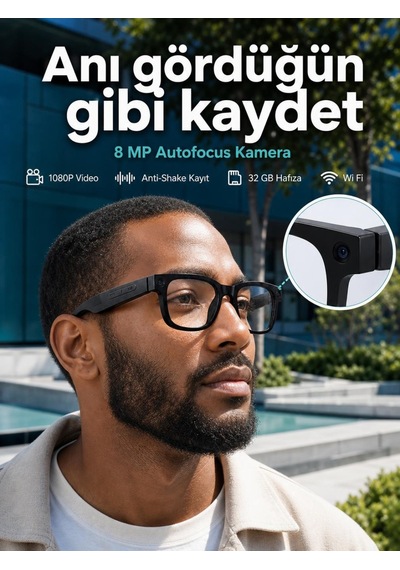 3 Lensli Akıllı Kamera Gözlüğü 8 Mp Autofocus, 32 Gb Hafıza, Wi Fi