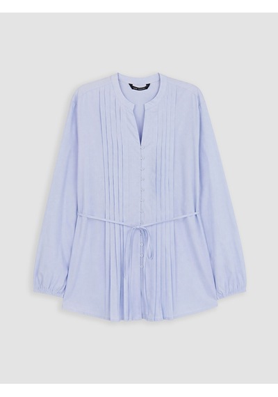 Lcw Modest Mavi Pileli Kuşaklı Oversize Kadın Gömlek Tunik