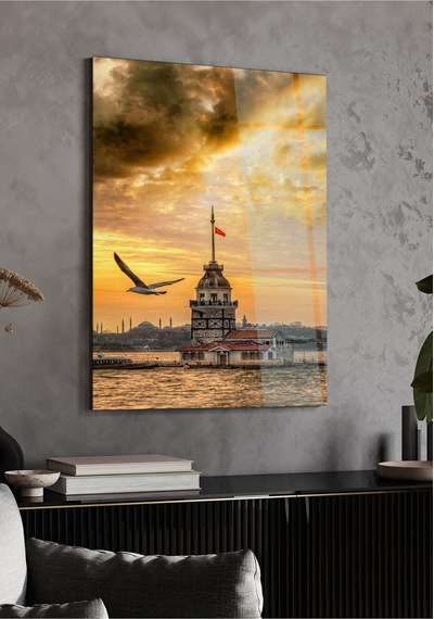Kız Kulesi Cam Tablo 4 Mm Temperli Cam İstanbul Gün Batımı Duvar Dekoru