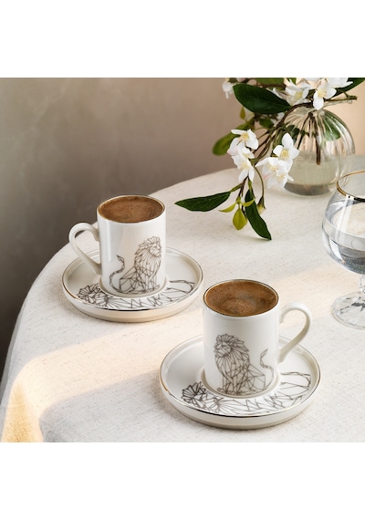 Schafer Kingdom Paws 2 Kişilik Kahve Fincan Takımı 4 Parça-lion Beyaz