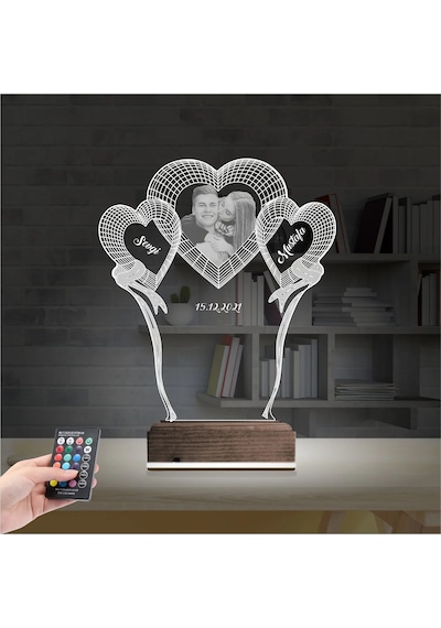 Luvivia Kalp Sevgiliye Hediye Fotoğraflı 3d Lamba - Masa Gece Lambası V9