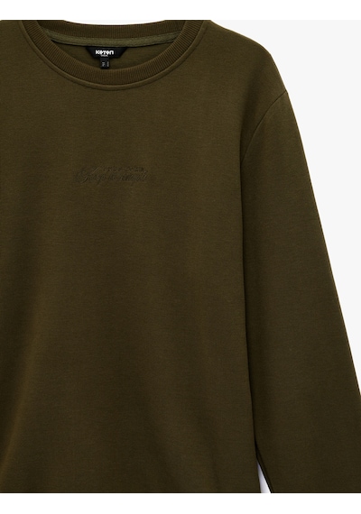 Koton Regular Fit Uzun Kollu Baskılı Bisiklet Yaka Sweatshirt Haki 6sam70017mk