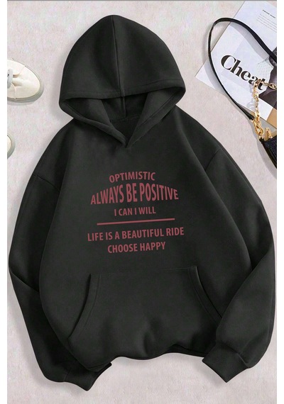 Unisex Always Be Positive Baskılı Sweatshirt Siyah